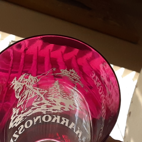 Julia, Hand Cut, Mouth Blown, 24% Lead Crystal, Ruby Red, Deep Etched, Glasses - Picture 6 of 7